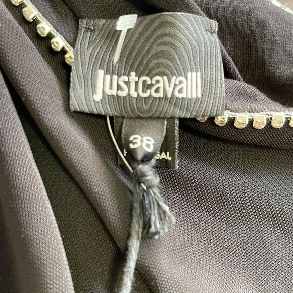 Just Cavalli $530 Black Rhinestone Trim One-Shoulder Mini Dress Sz 38 XS NWT - Picture 6 of 7